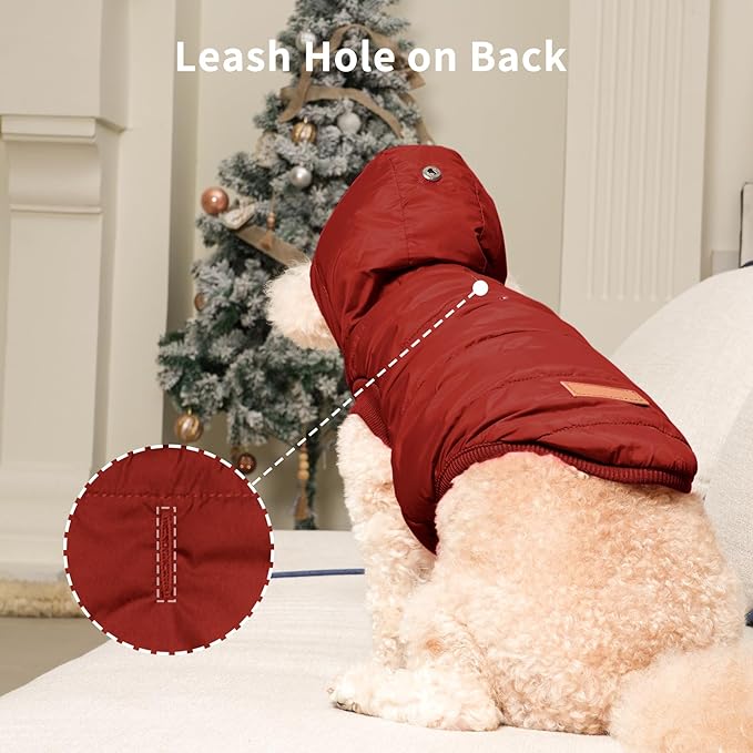 Vecomfy Fleece Lining Extra Warm Dog Hoodie in Winter,Small Dog Jacket Puppy Coats with Hooded,Red S