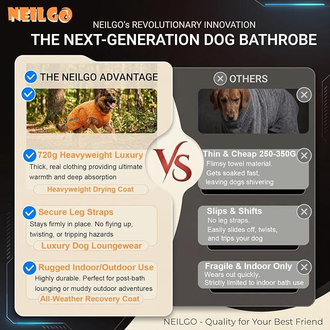 Fast Drying Double-Layer Dog Robe, 720g Heavyweight Dog Bathrobe, Super Absorbent Dog Towels for Drying Large Dogs, Bamboo Cotton Warm Dog Pajamas, Orange