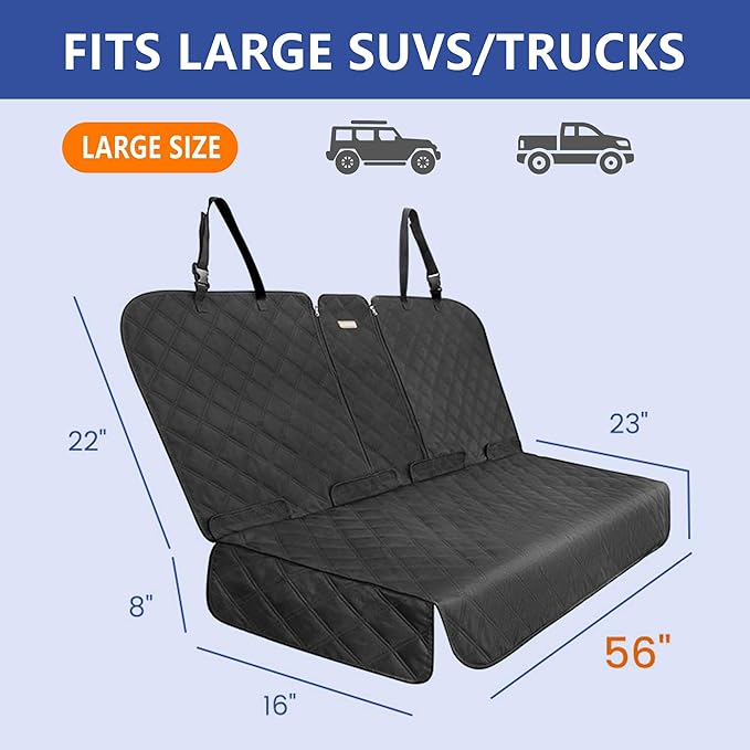 ALLANSING Back Seat Cover for Large SUVs/Trucks Rear Split Bench - Heavy-Duty 900D Waterproof Non-Slip Car Seat Protector for Messy Kids & Drooling Dogs, Easy Clean(Black)