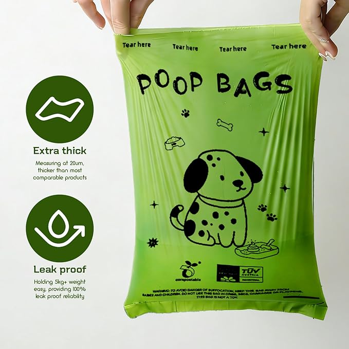 Dog Poop Bags Rolls-Biodegradable dog poop bags, Compostable Dog Waste Bags, ASTM D6400 & EN 13432 Compliant BPI Certified Pet Waste Bags. Earth Friendly 120 waste bag including dispenser
