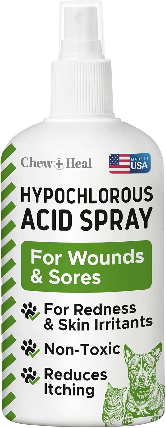 Chew + Heal Labs Hypochlorous Acid Spray for Dogs – Dog Wound Spray for Cuts, Burns, Sores, Abrasions, and More – Non Toxic and Chemical Free HOCI Wound Care – Made in The USA, 4 oz