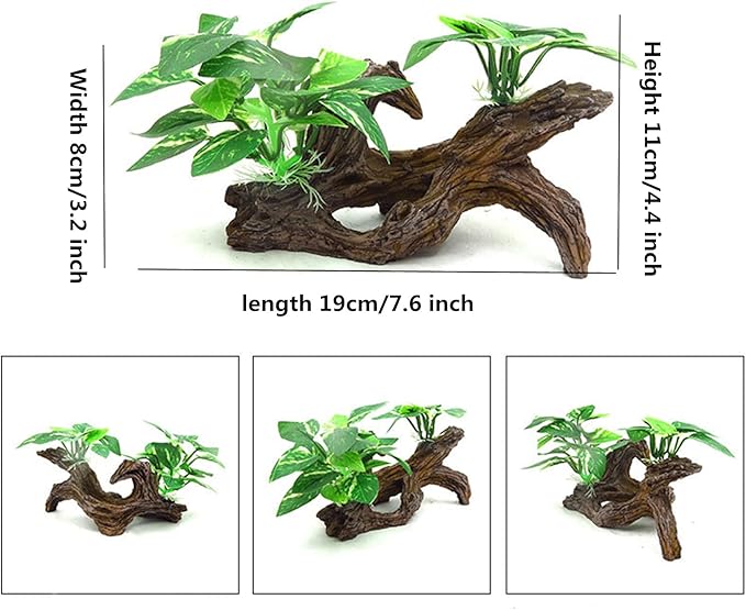 alfyng Resin Driftwood Fish Tank Decorations Trunk Cave Aquarium Decor Ornaments Simulation Plants Betta Silk Leaf Tank Accessories Goldfish Bowl Décor (A)