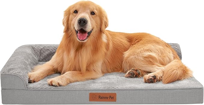 Rainmr Orthopedic Dog Beds for Large Dogs, Memory Foam Dog Beds Large Sized Dogs, Washable Removable Cover, Nonskid Bottom, Waterproof, for Indoor, Outdoor, Crate ＆ Car Use, 36x27x6 Inches, Light Grey