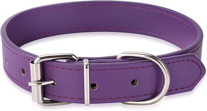 Purple Soft Leather Dog Collar for Small,Medium, Large Dog, Comfortable and Adjustable (Wide: 0.95'' for Dog's Neck: 13''~18'', Purple, L)