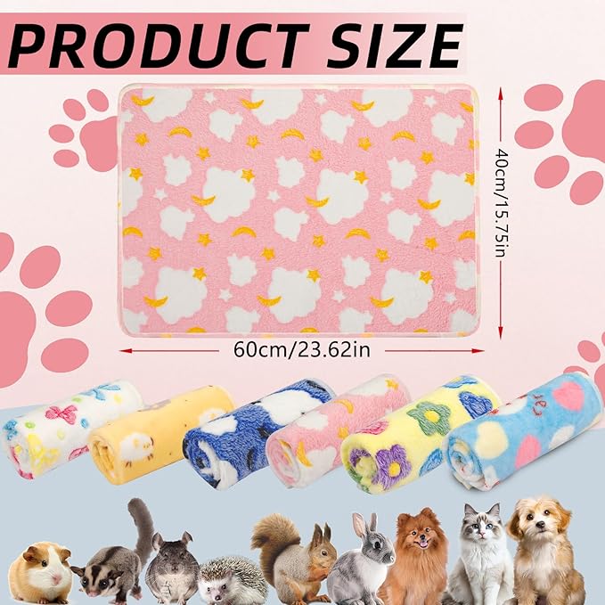 PETKNOWS 6PCS Guinea Pig Fleece Blankets, Washable Small Animal Fleece Bedding Cage Liners Absorbent Pet Pee Pad Sleep Mat Pad Cover for Hamster Ferret Rabbit Chinchilla Hedgehog
