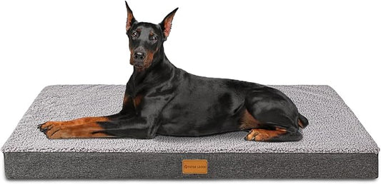 Patas Lague Orthopedic Jumbo Dog Bed for Large Sized Dog 56''X40'', Soft Waterproof Egg Crate Foam Large Pet Crate Beds Mat with Removable Washable Cover and Non-Slip Bottom, Light Grey