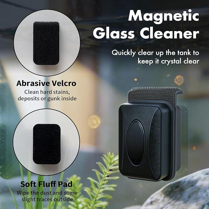 5PCS Small Fish Tank Cleaner Kit: 3-in-1 Algae Scraper with Blade & Sponge Brushes, Curved Aquarium Tweezers & 2" Magnetic Glass Cleaner for Nano Tanks up to 30cm/12 (10 Gallon & Under)