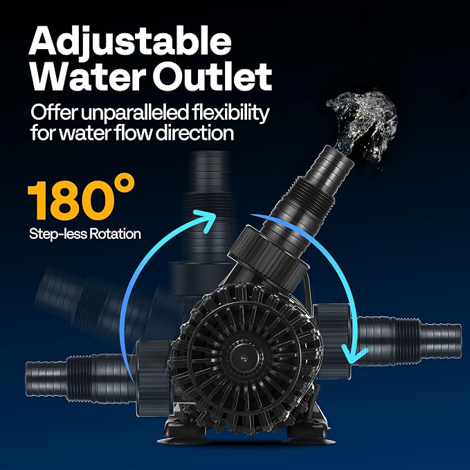 VIVOHOME 120W 2700GPH Submersible Water Pump with Barrier Bag for Koi Pond | 15.1ft Max Lift, 180° Seamless Adjustable Nozzle, 20ft Power Cord, IPX8 Waterproof