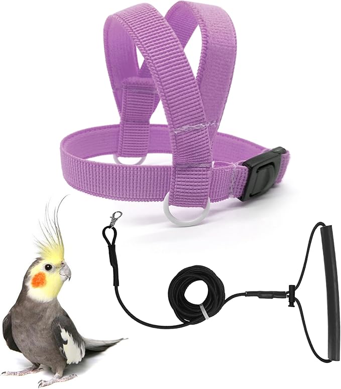 VANFAVORI Bird Harness with Buckle Clip and A Leash, Outdoor Flying Kit for Bird Parrots Cockatiel S Size Weight 85-105 Grams, Purple