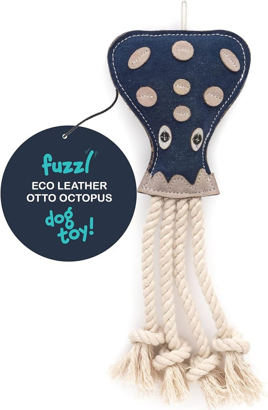 Fuzzl Eco Leather Otto Octopus Natural and Tough Dog Toys - Long Lasting Chew Toys for Aggressive Chewers - Strong Dog Toy for Dogs and Puppy
