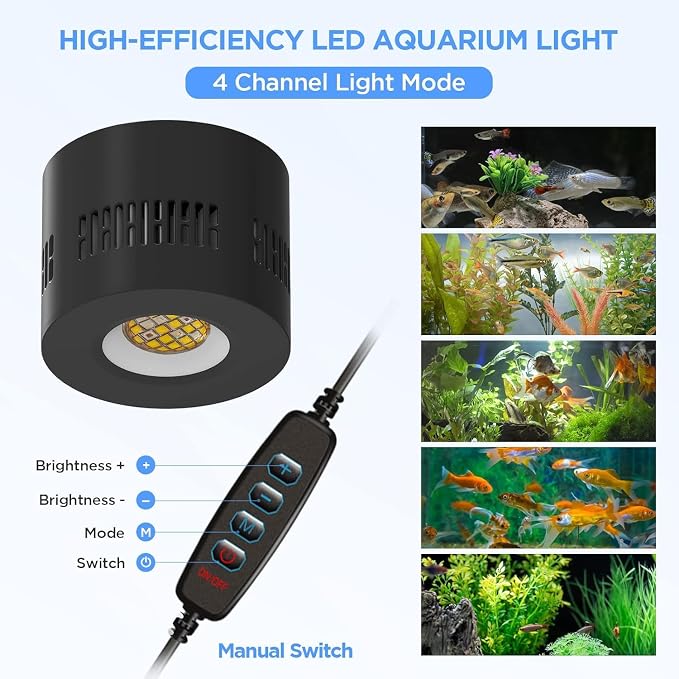 Lominie 80W LED Aquarium Light with Dimmer Remote, Full Spectrum Planted Tank Light for Freshwater Aquarium, Clip-On Fish Tank Lamp with 360° Gooseneck for 10-20 Gallon Refugium Cube