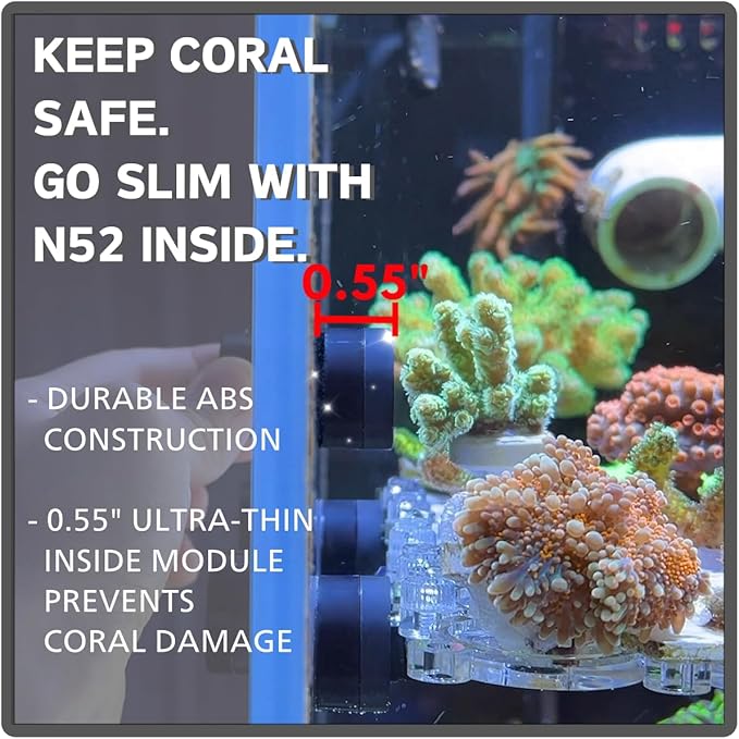 Magnetic Aquarium Cleaner, N52 Strong Magnet Algae Scraper for Fish Tank Glass, Ultra-Thin 0.55" Coral Safe, Fits 0.35" Glass 40 Gallon, Freshwater Marine (Not Acrylic) (Nano)