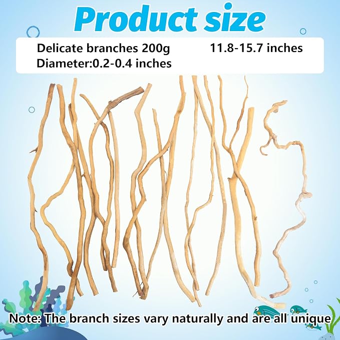 Hamiledyi Natural Driftwood for Aquarium Decor - Red Moor Wood 10"-15" Long Assorted Shapes (200g) Safe Branches for Fish Tank & Reptile Habitat - Natural Aquarium Wood Decorations (Delicate branches)