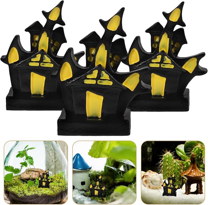 Milisten 3pcs Castle Aquarium Decor Resin Fish Tank Decoration for Halloween Theme Shrimp Hideout and Fish Resting Place Creative Landscape Accessory
