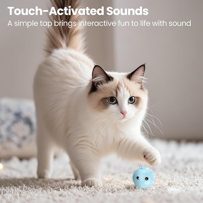 Chirping Cat Toy Balls, 3 Pack | Upgraded Plush Interactive Toy Balls, 3 Realistic Animal Sounds, Battery-Powered Motion Activated, Suitable for Indoor Kittens and Adult Cats Exercise Toy