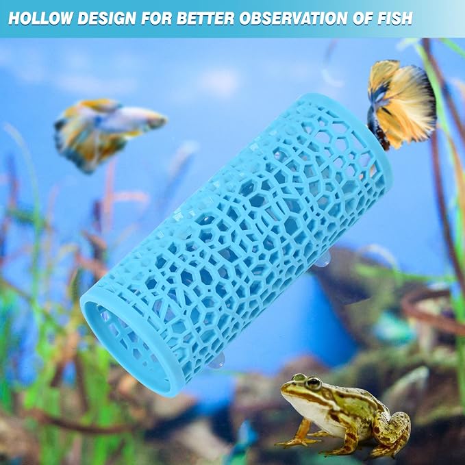 Abizoo Betta Fish Tunnel Hideout, Hollow Coral Aquarium Decor, Light Blue | Betta Hideaway Cave, Suction Cup Mount, Aquarium-Safe Material, Shelter for Shrimp Guppies Tetras Danios, Fish Tank Accessory