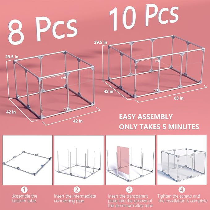 Acrylic Dog Playpen Dog Playpen Indoor Puppy Pen Pets Fence Puppies Cage10 Panels for Puppies Dog Play Pens for Dogs Indoor (8)