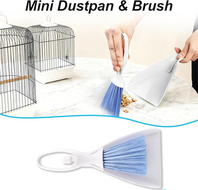 6 PCE Set Bird Cage Cleaner with Cleaning Towel, Stainless Steel Poop Remover & Cage Cleaning Brush Tools, Complete Bird Cage Accessories for Parakeet & Small Animal Cage Cleaning