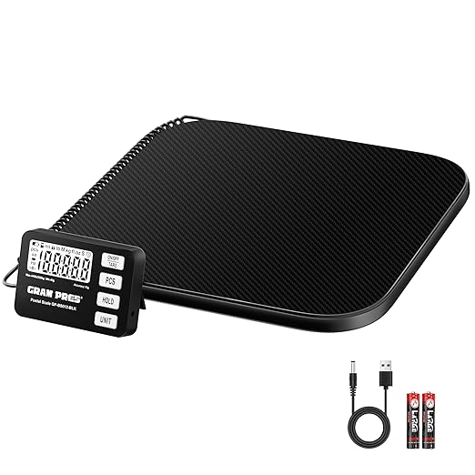 GRAM PRES Shipping Scale 440 lbs/10g Digital Postal Scale with LCD Display, Hold/Tare/Pcs Functions for Packages/Luggage/Post Office/Dog, Battery & USB Cable Included