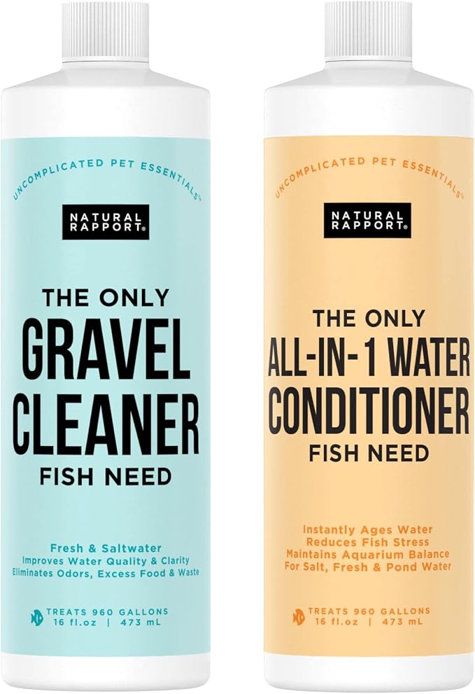 Natural Rapport Aquarium Bundle, Water Conditioner & Gravel Cleaner Set | All-in-1 conditioner plus no-vacuum gravel cleaner - Complete tank care - For fresh & saltwater aquariums