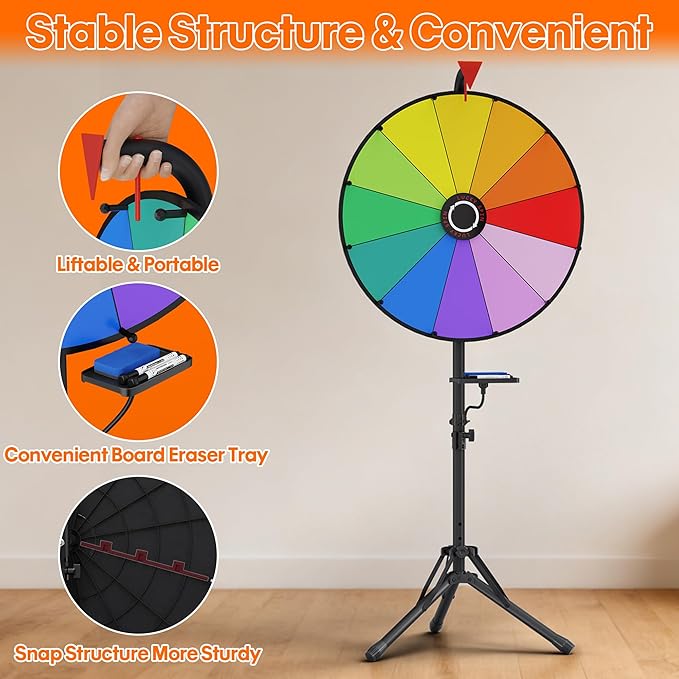 20 Inch Spinning Prize Wheel, Heavy Duty & Adjustable 47"-61" Height Spinning Wheel for Prizes, 12 Slots Prize Wheel Spinner with Stand for Carnival, Party Games, Trade Show, Spinning Game