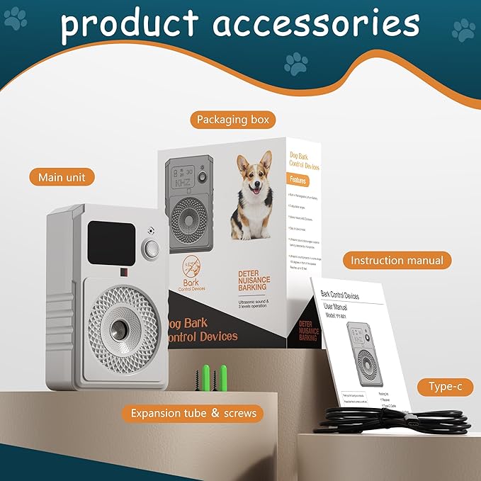 Anti Barking Devices, Ultrasonic Dog Bark Deterrent Devices, Dog Barking Control Device, Rechargeable Dog Silencer, Bark Box, Dog Barking Stopper for Dogs Training Indoor & Outdoor (White)