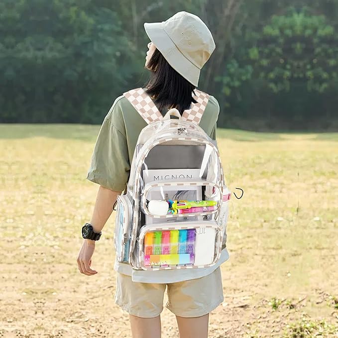 CAMTOP Clear Backpack Heavy Duty Transparent Bag See Through BookBag for Student School Work Festival Sport Travel (Khaki)