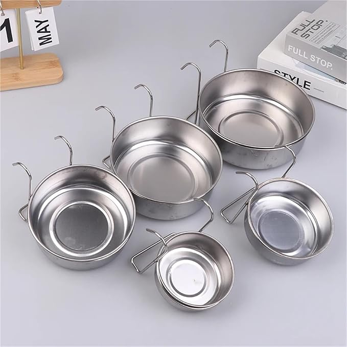 1PCS Crate Dog Cat Bowl Stainless Steel Hanging Pet Cage Bowl Food Water Feeder Coop Cup for Cat Puppy Birds Rats 5 Sizes(16CM)