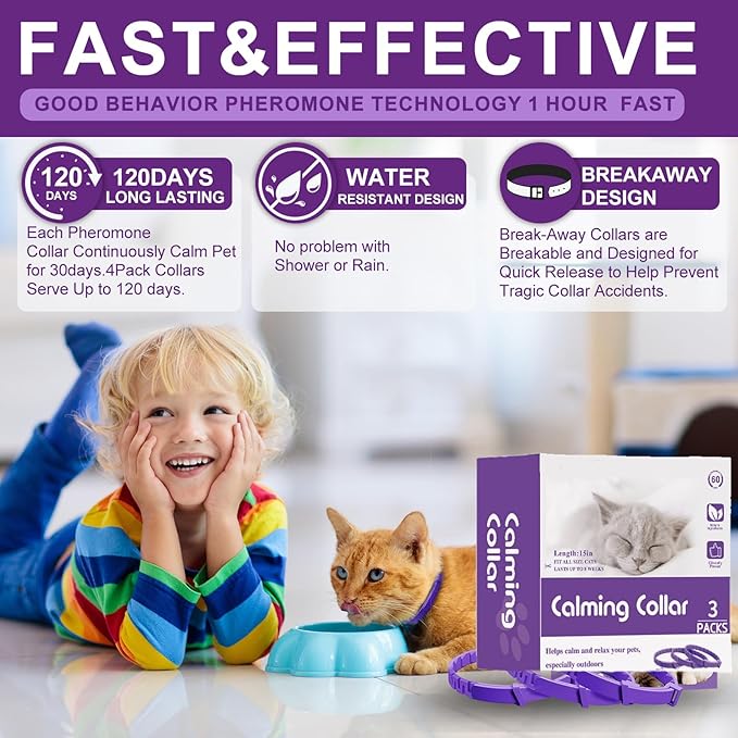 Calming Collar for Cats,Calming Cat Collars Adjustable Soother Anxiety Relief & Stress,3 Pack Pheromone Collars for Small,Medium and Large Cats
