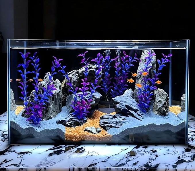 10 Pcs Artificial Aquarium Plants, Plastic Aquatic Plant Decor for Fish Tank, Stream Tank, Aquarium Landscape Decoration (25cmpg-Purple)