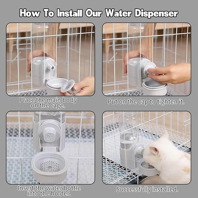 18OZ Rabbit Water Bottle, Pet Water Bottle for Cage Crate,Hanging Automatic Water Dispenser for Cage,Ferret Bunny Guinea Pig Water Bowl,Suitable for Small Animal (Grey, 18OZ)