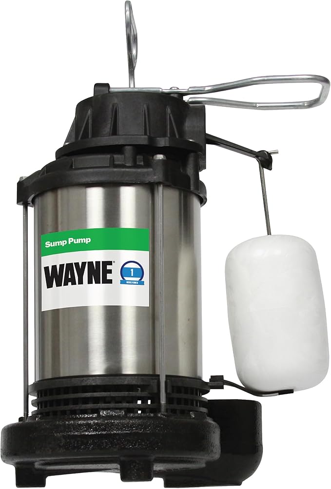 WAYNE CDU1000 1 HP Submersible Sump Pump – Cast Iron & Stainless Steel, Integrated Vertical Float Switch, 6,100 GPH, 5-Year Warranty, Assembled in USA