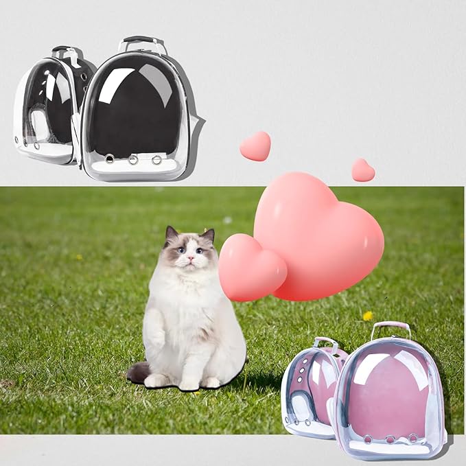 Cat Backpack Bubble, Cats and Dogs Pet Carrier Hard, Suitable for Cats Traveling Cat Bag Carrier, Transparent Outdoor Waterproof Spacecraft Pet Backpack Carrier(Pink)