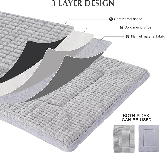 BVAGSS Dog Bed Mat,Reversible Crate Pad, Memory Foam Beds, Soft Warm Pet Cushion for Small Medium Dogs, Washable Pet Sleeping Mattress Kennel Bed Pad XH079 (30''x20''x1.6'',Grey)
