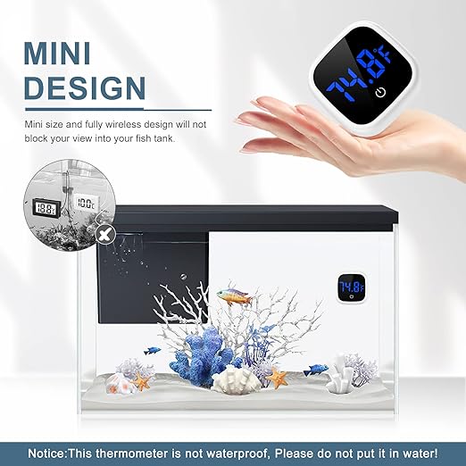 Upgraded Aquarium Thermometer, 2 Pack Digital Fish Tank Thermometer, Large LED HD Display ±0.1°F, Fahrenheit Tank Temperature Measurement for Fish, Axolotl, Turtle