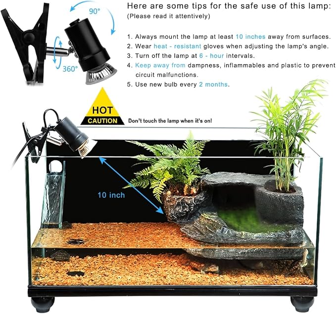 Reptile Heat Lamp with 50W UVA UVB Light Bulb, Basking Spot Light Simulated Sunlight, Heating Lamp for Turtle, Lizard, Snake, Beared Dragon, Amphibians