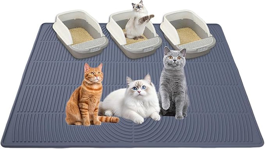 Large Cat Mat for Litter Box, 40" X 28" Extra Large Silicone Cat Litter Trapping Mat, Non-Slip Kitty Litter Mat for Floor,Easy to Clean& Waterproof Cat Litter Pads