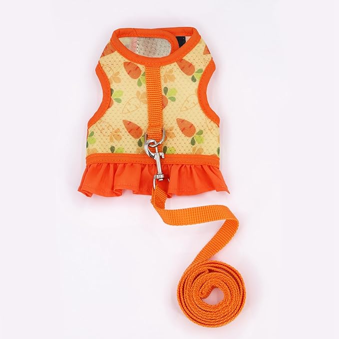 Ferret Harness and Leash Set,Mini Rabbit Vest Mesh Eescape Proof Cute Floral Walking Training for Guinea Pig Rat Hamster Squirrel Bunny Small Animal Pets Harness,Orange M