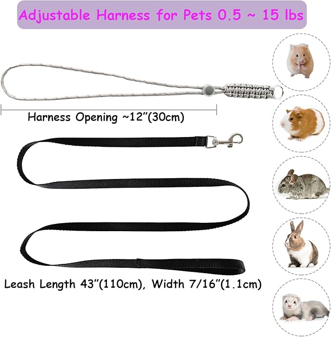 GOMICRAFT Handmade Figure 8 Harness and Leash for Rabbits/Bunnies/Ferrets/Bearded Dragons/Guinea Pigs/Rats/Chinchillas/Birds/Squirrels/Small Animals.Pack of 2