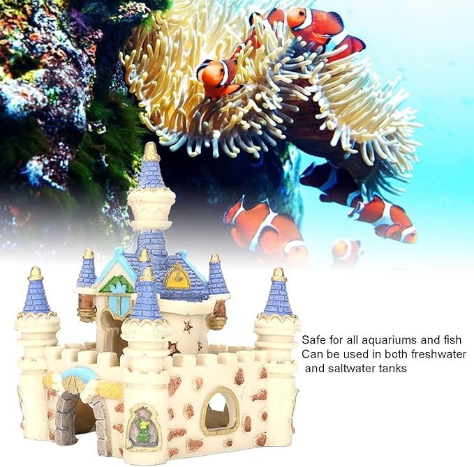 HERCHR Fish Tank Decorations, Castle Cave Hideouts & Resin Aquarium Decor Hiding Cave Ornament Fish Tank Accessories, Safe for Betta Fish