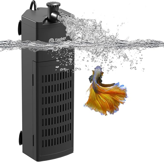 Yaubay Aquarium Filter for Up to 20 Gallons, Corner Fish Tank Filters | 4-Stage Filtration Trio, Adjustable Water Flow, Super Quiet,130GPH, 9.8W