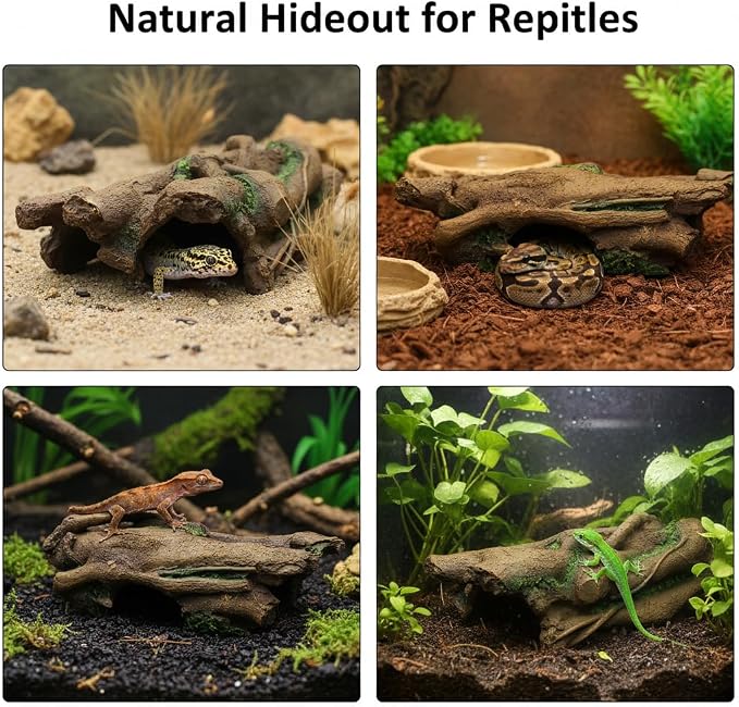 JIHAQUA Aquarium Resin Bark Terrarium Decor Lizard, Snake or Reptile Hide | Spider and Aquarium Fish Hide Cave