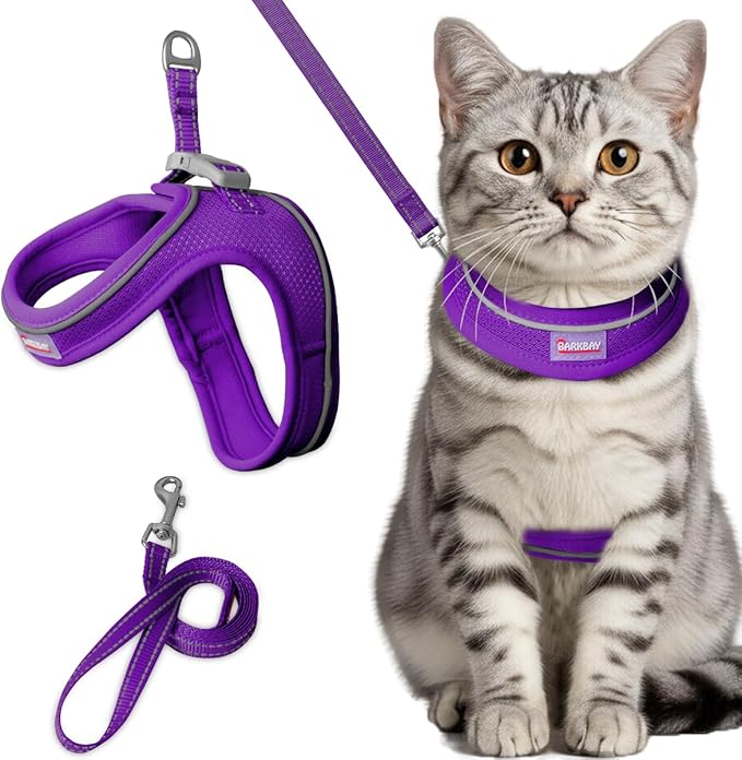 Cat Harness and Leash Set,Escape Proof Kitten Harness,Step in Adjustable Soft Lightweight,Easy Control,Reflective Strips Comfortable for Walking Travel(Purple,XS)