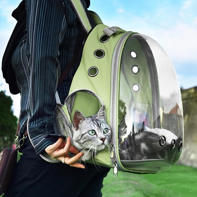 Pet Carrier Backpack Expandable for Cats and Small Dogs, Breathable Anti-Collapse Design, Airline Approved Travel Backpack for Hiking and Outdoor Use (Back Expandable-LightGreen)