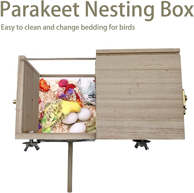 Parakeet Nesting Box, 11.57 X 5.9 X 5.9 INCH Transparent Bird Nest Breeding Box with Perch Parrot Mating Box Wood Bird House Aviary for cage (L Horizontal Wood)