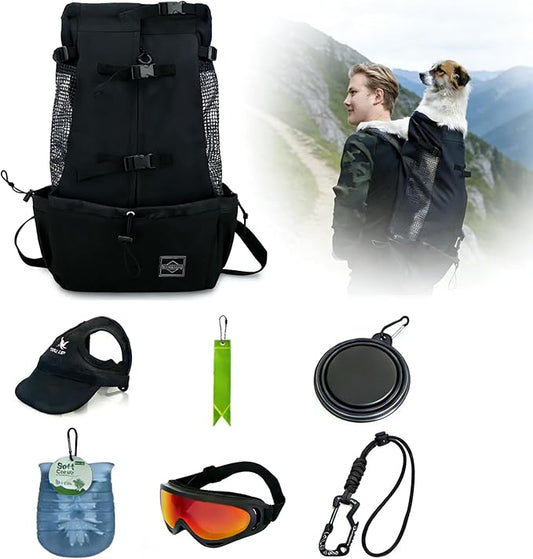 Dog Carrier Backpacks,Adjustable Safety Dog Carrier Backpacks Kit with Dog Water Cup, Reflective Strip Pendant, Dog Hat Hiking Buckle,Puppy Foot Washer, Pet Protective Glasses(Medium)