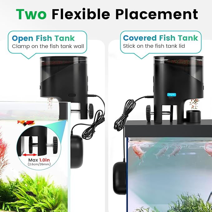 fishkeeper Automatic Fish Feeder for Aquarium Flakes, WiFi (2.4G/5.0G) & APP Control - Auto Fish Food Dispenser/Betta Fish Feeder with HD 2.5K Camera and Timer, Aquarium Feeder for Turtle Koi Tanks
