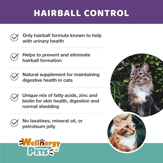 Natural Hairball Control Chews for Cats – Hairball Remedy & Aid with Omega 3 6 Fatty Acids, Zinc, Biotin, Cranberry, and Fiber. Promotes Skin & Coat, Digestive, Urinary Health. 30ct