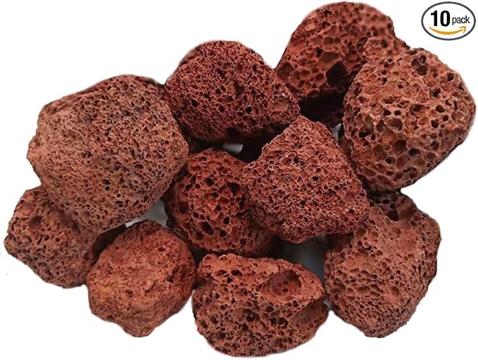 Tfwadmx 10 Pcs Aquarium Red Lava Rock Fish Tank Volcanic Pumice Stones for Shrimp Betta(1.18''-1.96'')