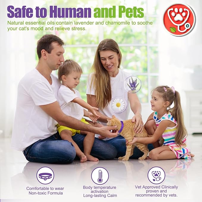 Calming Collar for Cats Adjustable Soother Anxiety Relief & Stress, Comfort Cat Calm Collars Water Resistant, Pheromone Collar for Cats Rapid Effect Lasts 45 Days (Purple)